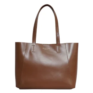 'ADELA' BORSA TOTE, A SPALLA, SFODERATA IN VERA PELLE LISCIA MARRONE CHIARO